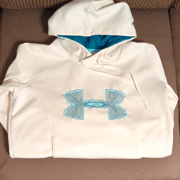 Under Armour Tops - Under Armour Cream Hoodie with Blue Logo